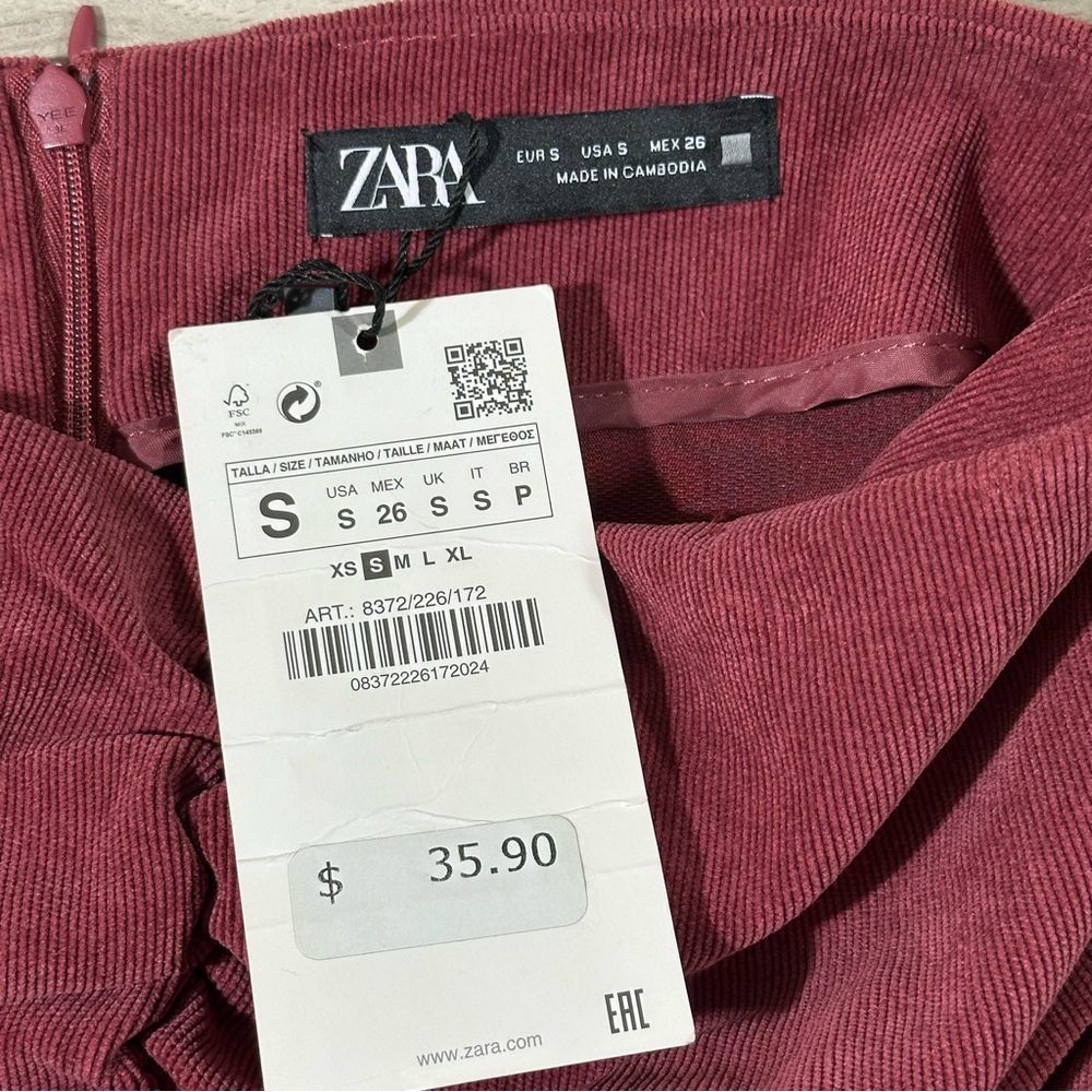 NWT ZARA Muted Burgundy Wine Draped Ruched High Waist Mini Skirt S - Picture 9 of 11